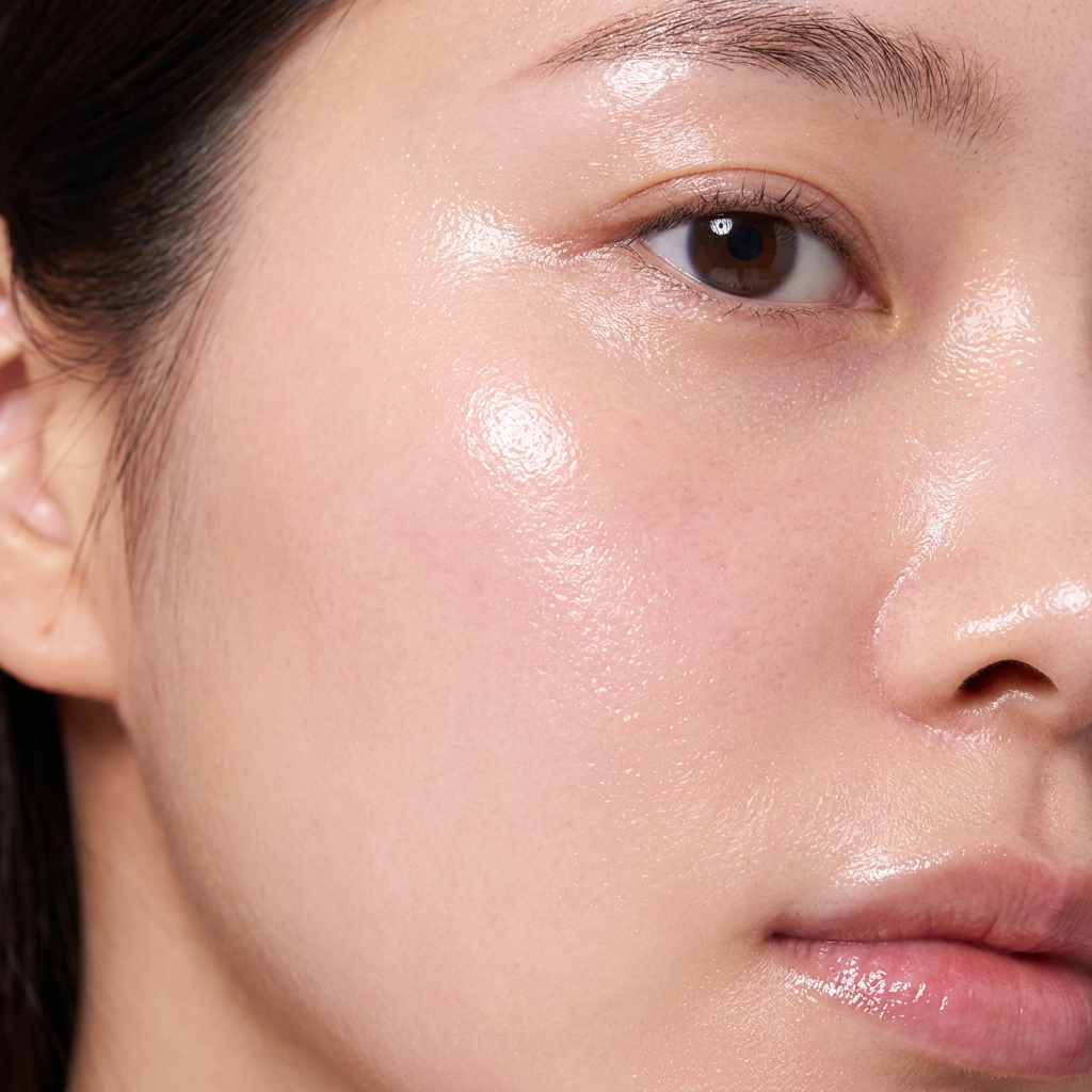 Close-up of luminous, hydrated-looking skin